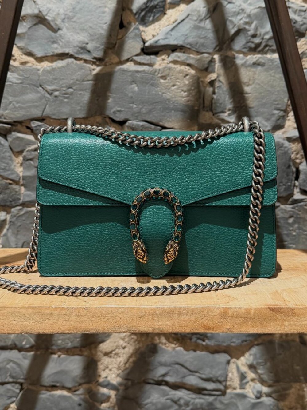 Gucci Green Leather Crystal Dionysus Small Chain Bag